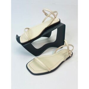 Reformation Lake Flat Sandal‎ Almond Leather Square Toe Strappy Womens 6